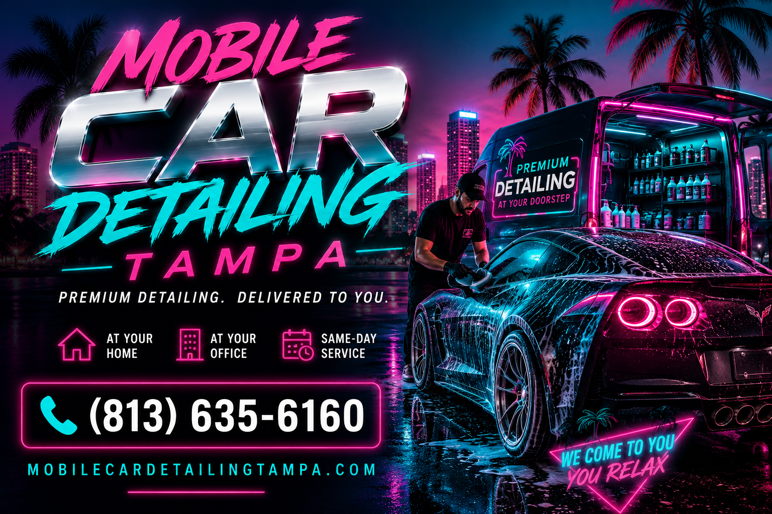 Mobile car detailing Tampa with same-day interior detailing, exterior detailing, ceramic coating, and paint correction services at your home